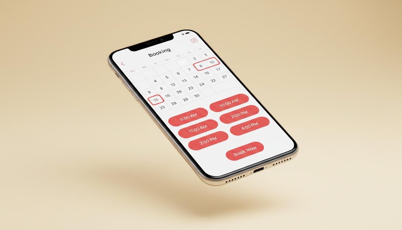 Mobil bookingflade med kalender og tider